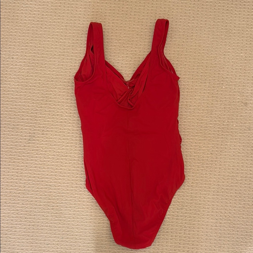 Red Ruched One-Piece Swimsuit - Picture 4 of 5